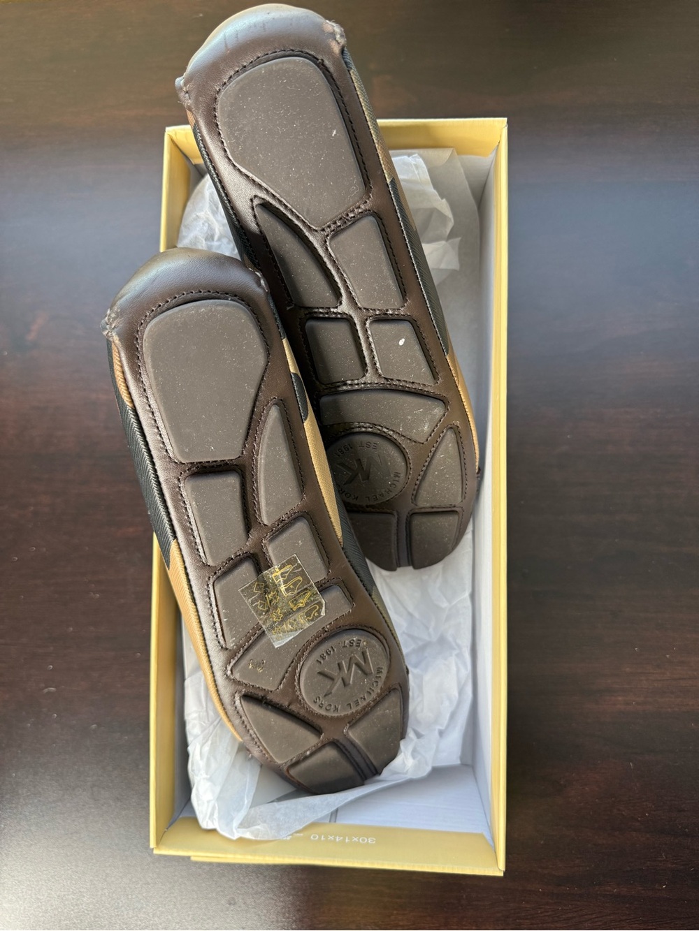 Michael Kors Brown & Tan Signature Logo Flats with Gold MK Medallion - Picture 2 of 3